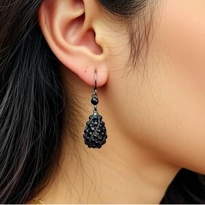 Elegant Black Beaded Drop Earrings